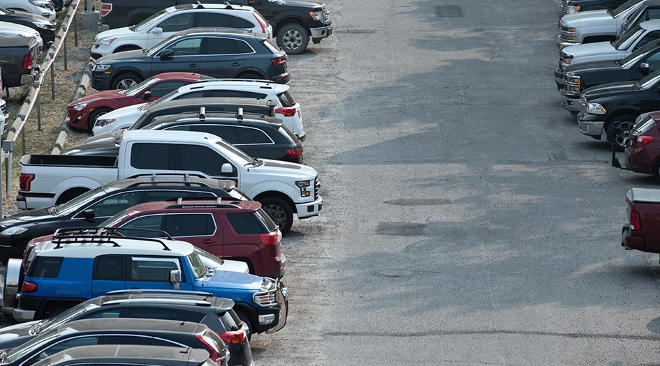 A parking lot is filled with various cars, showing the most stolen cars in Canada od 2018