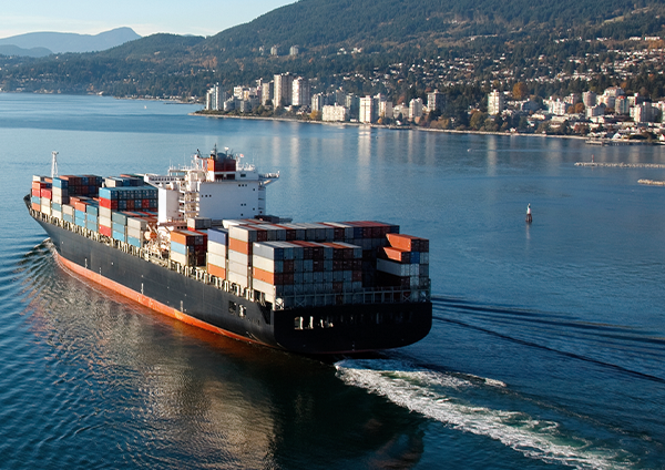 aerial view of a cargo ship