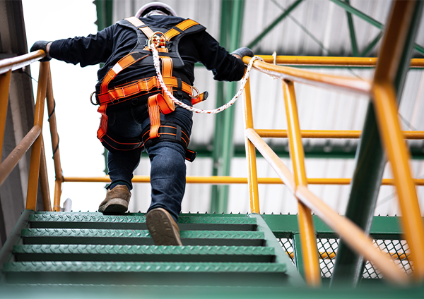  Une personne utilisant un harnais lors de travaux sur un chantier
